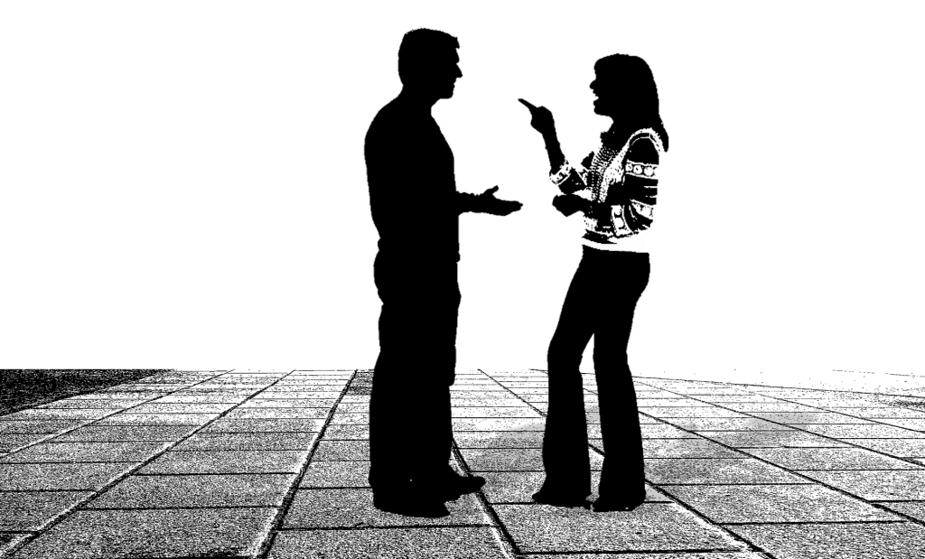man and woman talking